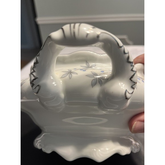 Johann Haviland Blue Flowers Gray Leaf Pattern Gravy Boat w Attached Under Plate - Picture 8 of 14